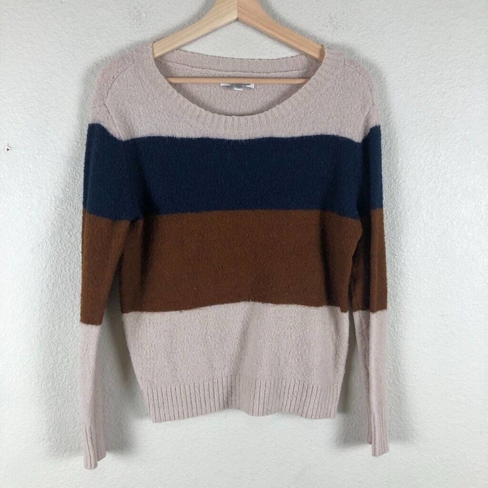 American Eagle Sweater Tan‎ Striped Crew Pullover Colorful Casual Size Small